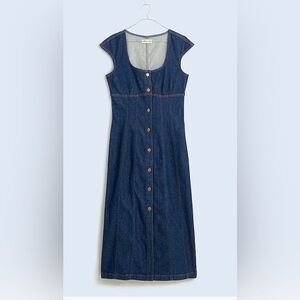 Denim Square-Neck Midi Dress